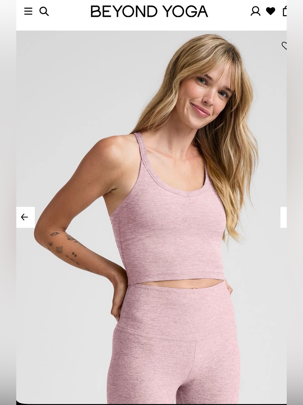 Beyond Yoga On The Up Cropped Tank in Heather Pink , M